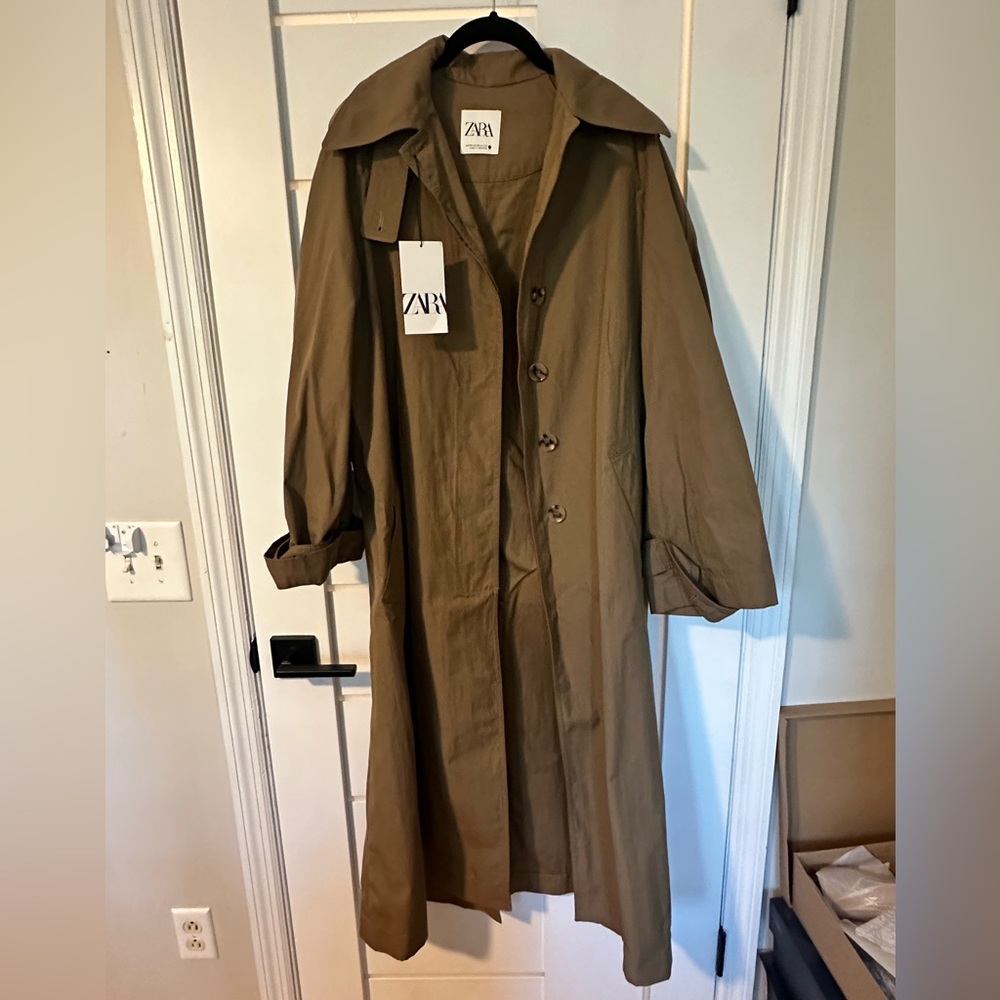NEW Zara oversized olive green trench coat XS